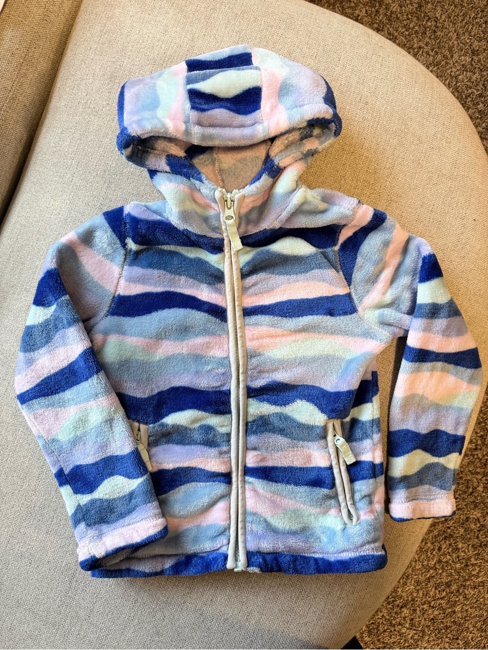 Lands’ End Girls’ Softest Fleece Hoodie in Blue & Pink Waves